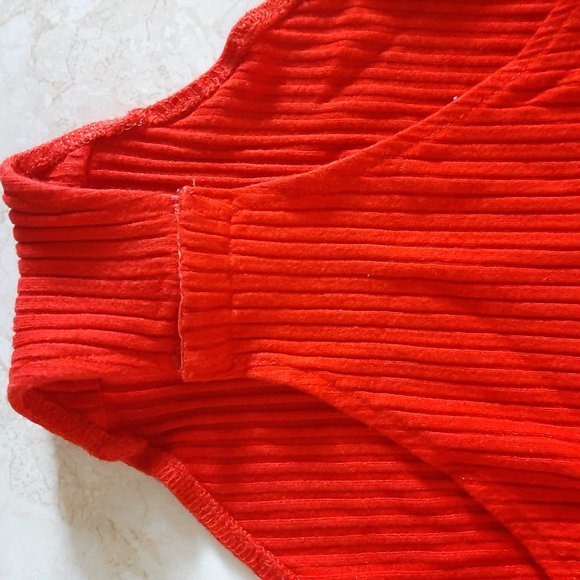 H & M Red Ribbed BodySuit XS Short Sleeve Cotton - Picture 5 of 6